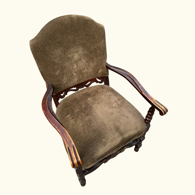 1930s Carved Armchair – Antique Wood Library Chair For Sale - Image 9 of 14