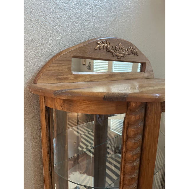 1980s Oak Curved Glass Lighted Curio Cabinet For Sale - Image 10 of 10