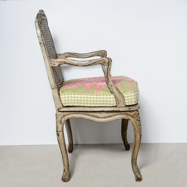 Pair French Louis XV Style Painted Cane Chairs For Sale - Image 4 of 14