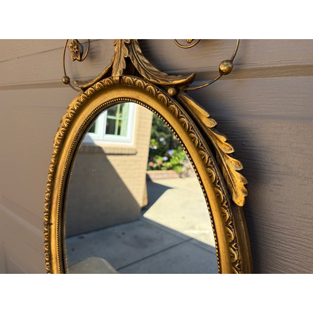 Early 20th Century Adam Style Neoclassical Giltwood Oval Mirror With Urn Crest For Sale - Image 12 of 17