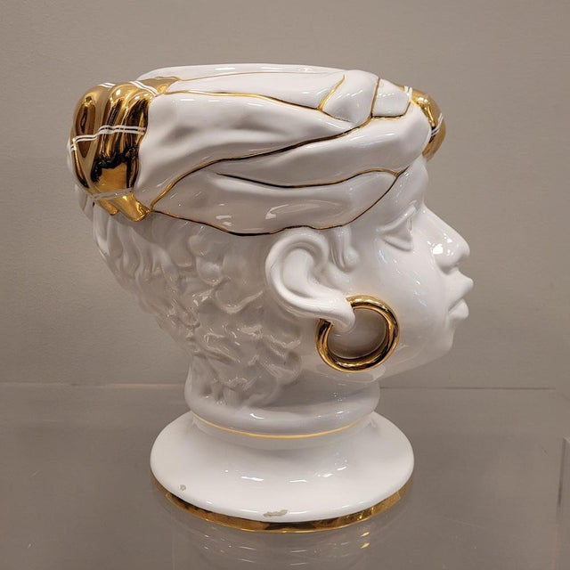 Gold Sicilian Ceramic Testa di Moro Head from Bonsan, Italy, 1990s For Sale - Image 8 of 15
