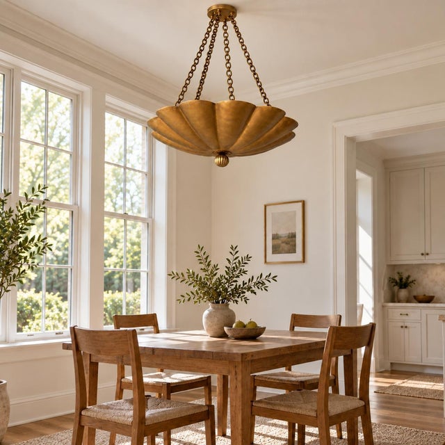 Not Yet Made - Made To Order Handmade Pure Brass Scalloped Pendant Light Fixture For Sale - Image 5 of 12