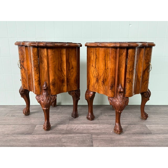 Vintage Walnut Bedside Tables with Marble Top, 1930s, Set of 2 For Sale - Image 11 of 18