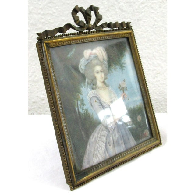 French Antique French Bronze Ribbon Bow Top Frame Showing Marie Antoinette a La Rose For Sale - Image 3 of 9