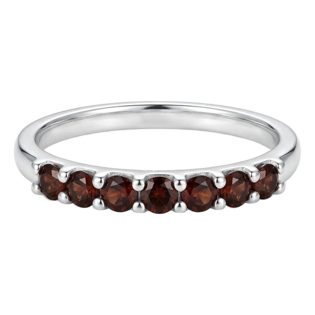 Garnet Stackable Band Ring, January Birthstone 925 Silver Handmade Ring Us 7 For Sale