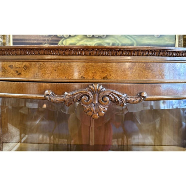 Brown Vintage Burled Walnut Bowfront Curio China Cabinet For Sale - Image 8 of 13