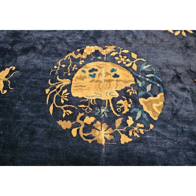 Antique Chinese Art Deco Rug, Hand-Knotted Wool Pile, Floral Motifs, 9' x 12' For Sale - Image 11 of 14