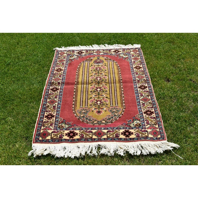 1960s Vintage Turkish Floral Desing Red Handmade Kayseri Rug For Sale - Image 12 of 12