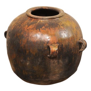Mid 20th Century Guatemalan Glazed Cooking Pot with Handles For Sale