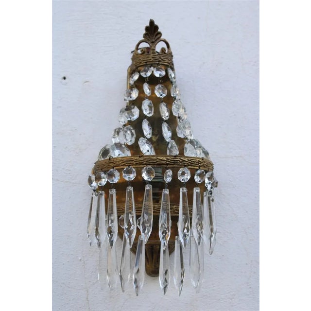 Glass Small French Wall Lamps in Brass and Crystal, 1950s, Set of 2 For Sale - Image 7 of 10