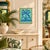 A framed original oil painting by Tatiana Duperault, signed by the artist. A stylized palm tree in cobalt and sky blue...