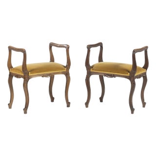 Louis XV Stools in Walnut, 19th Century, Set of 2 For Sale