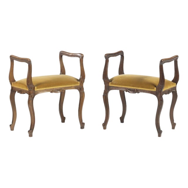 Louis XV Stools in Walnut, 19th Century, Set of 2 For Sale
