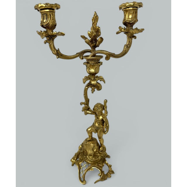 Antique Gilt Bronze Ormolu Twin Light Candelabra Candlestick Clodion Grand Tour For Sale - Image 10 of 10