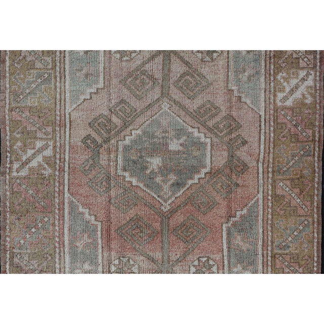 Vintage Turkish Oushak Rug With Faded Rose, Olive Green 4' 2" X 5' 10" For Sale In Atlanta - Image 6 of 9