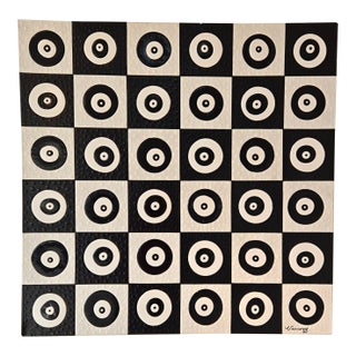 "Checkers" 2014 Michael Vannozzi Black & White Geometric Modern Painting Signed Original Art For Sale
