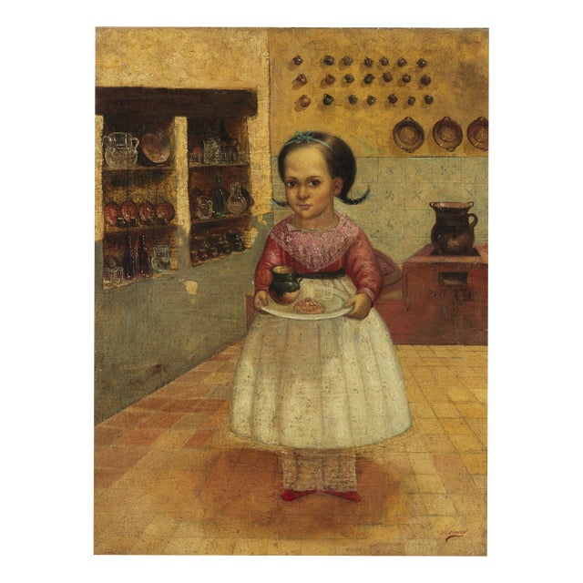 Horacio Renteria Rocha Rocha Durango, The Girl in the Kitchen, 1920s-1940s, Oil on Canvas For Sale