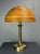 Italian midcentury pencil reed rattan brass Fungo mushroom table lamp 1970s. The shade is marked made in Italy but all...