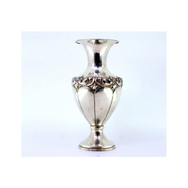 Metal Silver Vase with Floral Reliefs and Frieze on Circular Base For Sale - Image 7 of 7