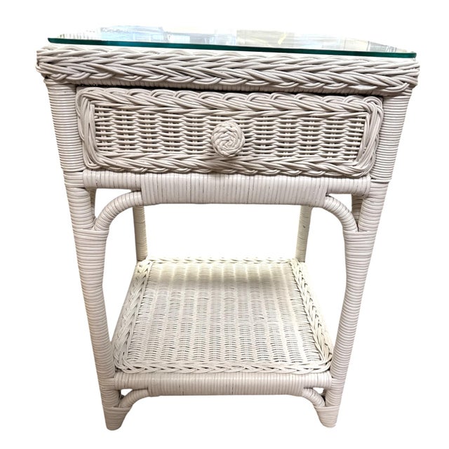 1970s Wicker Warehouse White Rattan Nightstands - A Pair For Sale - Image 4 of 13
