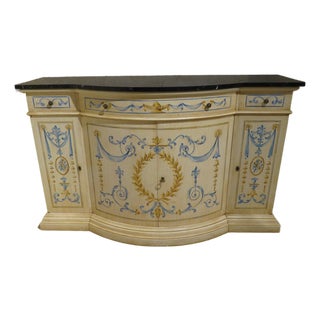 Hand-Painted Italian Neoclassical Buffet With Black Marble Top For Sale