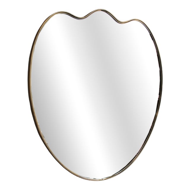 Vintage Italian Wall Mirror with Brass Frame in the style of Gio Ponti, 1960s For Sale
