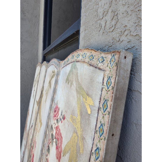 Vintage Four Panel French Chinoiserie Fabric Screen For Sale In San Antonio - Image 6 of 15