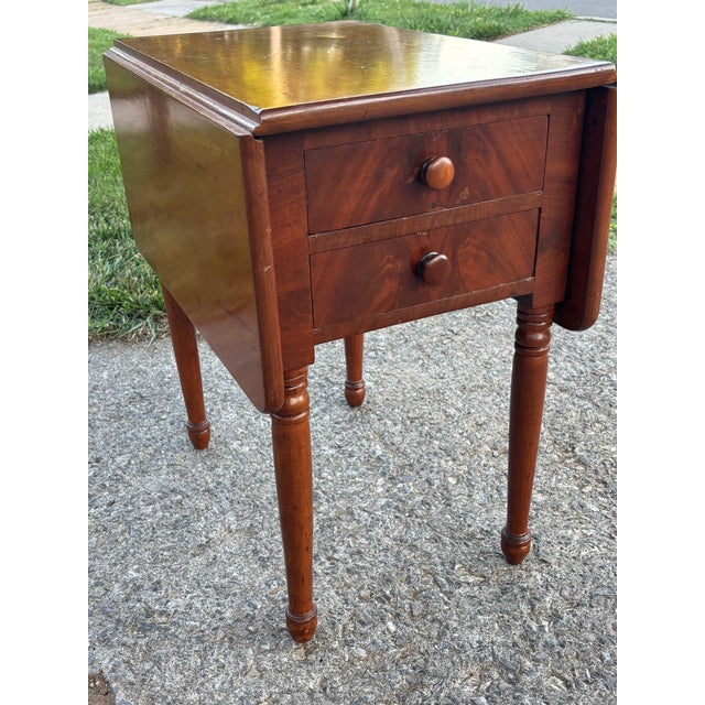 American Antique Drop Leaf Side Table With Two Drawers For Sale - Image 11 of 11