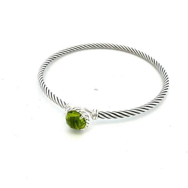 Metal 1990s David Yurman Peridot Cuff Bangle 7.5" Sterling Silver 3mm Estate For Sale - Image 7 of 8
