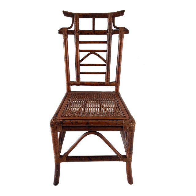 Vintage Burnt Bamboo Pagoda Tortoise Side Chair For Sale