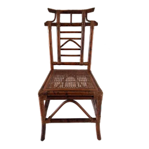 Vintage Burnt Bamboo Pagoda Tortoise Side Chair