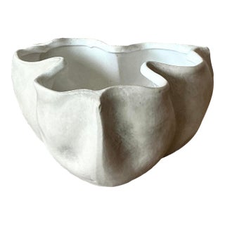 Vintage Boho Glazed Ceramic Handkerchief Bowl For Sale