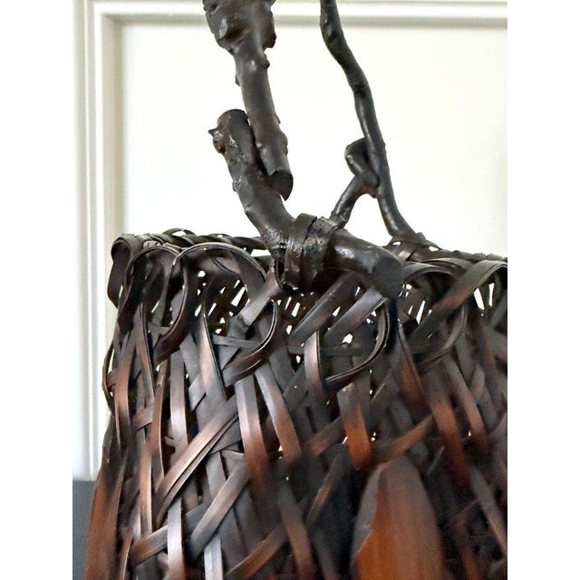 Brown Antique Japanese Bamboo Basket Ikebana Mingei Style For Sale - Image 8 of 18