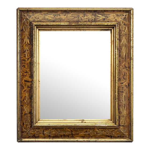 Antique Shabby Chic Gold Frame With Hand Painted Faux Marble Panels For Sale