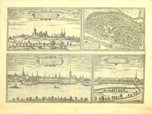 Franz Hogenberg - Views of 4 Cities - Etching - Late 16th Century