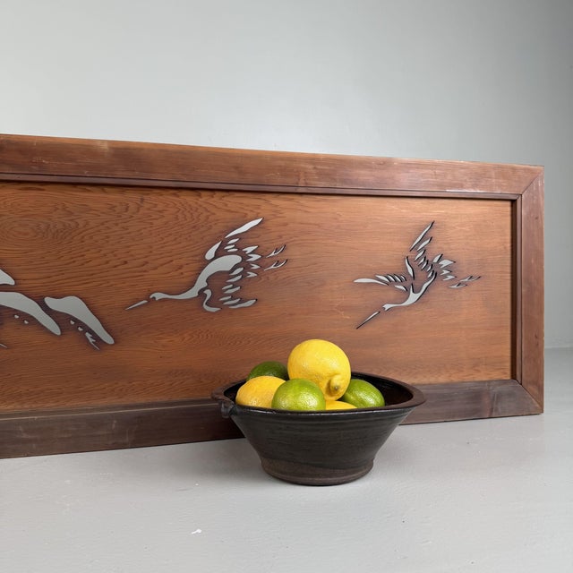 Japanese Wooden Ranma Transom Panel with Cranes and Pine Motif, 1930s For Sale - Image 9 of 15