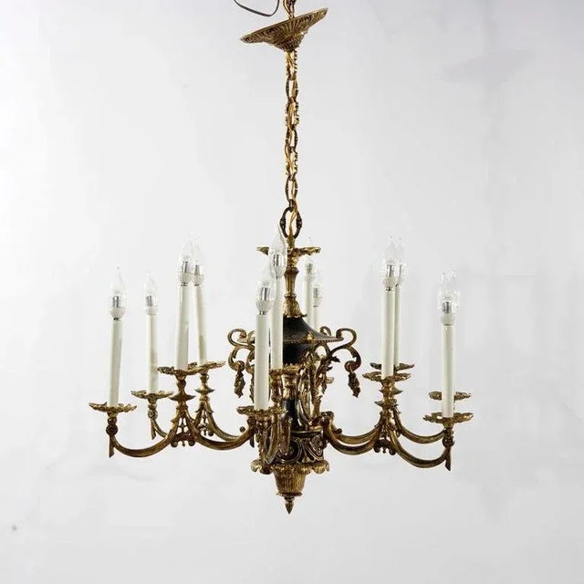 French Empire Style Ebonized Bronze Twelve-Light Chandelier, Early 20th Century For Sale - Image 13 of 13