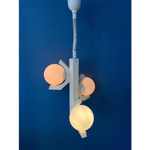 Mid-Century Modern White Pendant Lamp with Opaline Glass Shades For Sale - Image 13 of 13