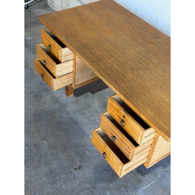 In Style of Henning Kjærnulf Oak Executive Desk With 6 Drawers Open Bookshelf Denmark Mid-Century Modern 1960s For Sale - Image 12 of 12