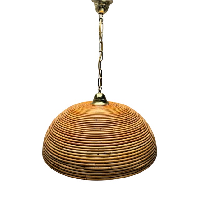 Italian Gilt Brass Rattan Bamboo Wicker Pendant, 1970s For Sale