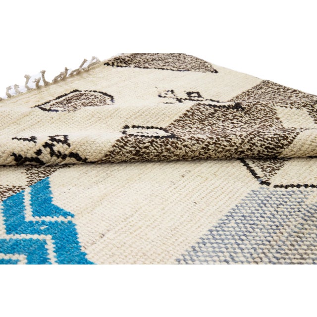 Textile Modern Moroccan Style Beige Handmade Boho Wool Rug For Sale - Image 7 of 11