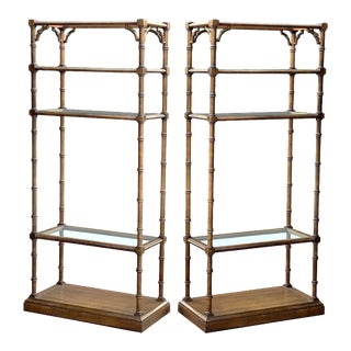 Vintage Hollywood Regency Faux Bamboo Etagere Stand Shelf S by Lane - a Pair For Sale