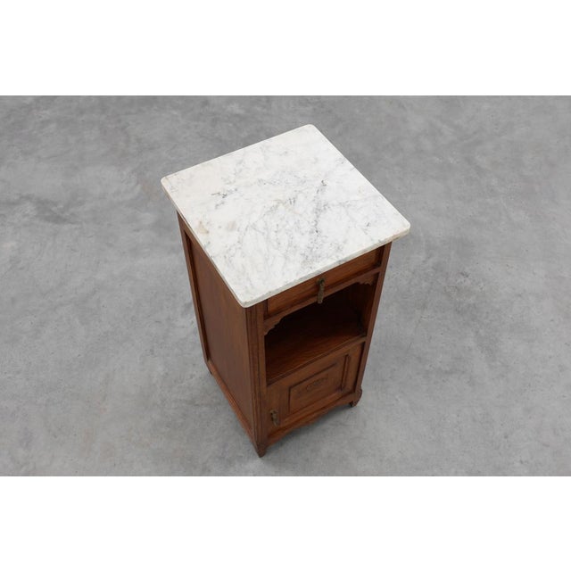 Brown Art Deco Nightstand in Oak with Carrara Marble Top, France, 1920s For Sale - Image 8 of 11