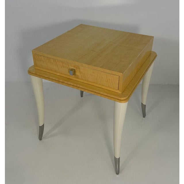Italian Modern Side Table in Maple with Cream Lacquer and Chrome, 1980s For Sale - Image 3 of 9