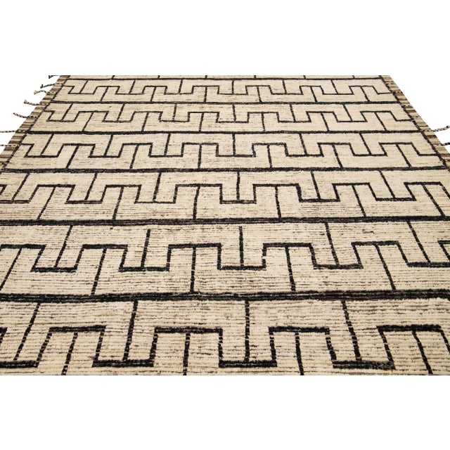 Moroccan Beige Modern Moroccan Style Handmade Black Boho Pattern Wool Rug For Sale - Image 3 of 9