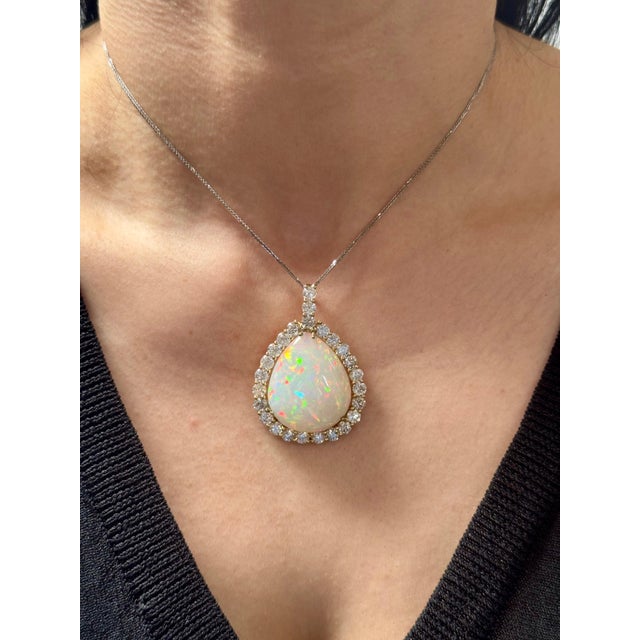 40 Carat Pear Ethiopian Opal & 8 Carat Diamond Pendant/Necklace 14K Yellow Gold For Sale - Image 9 of 18