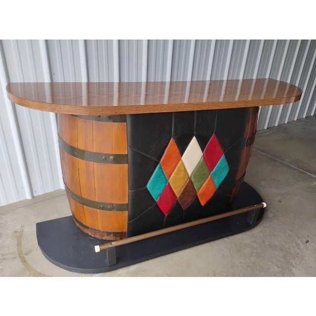 1960s Midcentury Vinyl and Whiskey Barrel Bar For Sale - Image 4 of 11