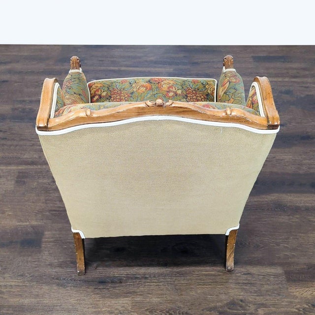 Traditional Vintage Lounge Armchair With Floral Upholstery and Carved Wood Frame For Sale - Image 3 of 5