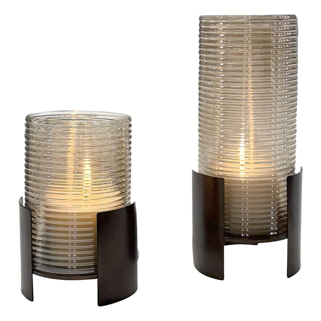 Fluted Fire Cylinder Candleholders Set/2 For Sale