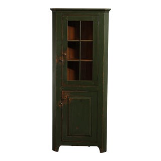 William Draper Country Classics Green Painted Pine Corner Cabinet For Sale